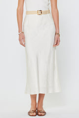 Raffia Belt Linen Blend Maxi Skirt White