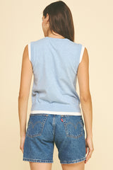 Double Layered Sleeveless Knit Top Light Blue
