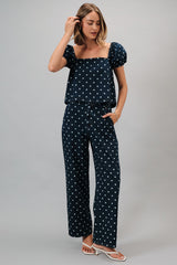 Polka Dot Straight Leg Denim Pants Denim White