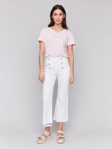 Front Button Pull On Flare Pants White