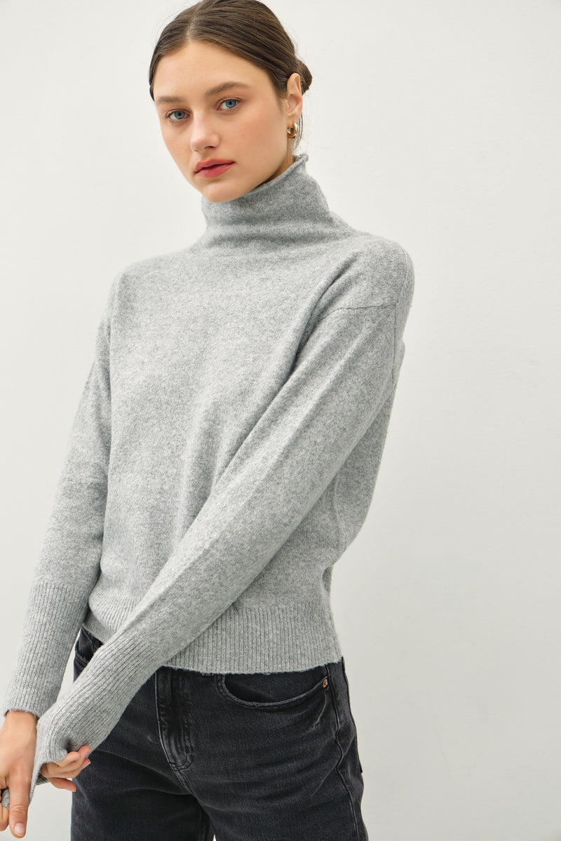 Raw Edge Turtleneck Sweater Heather Grey