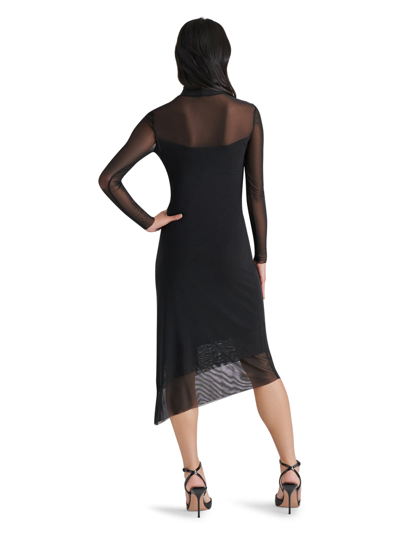 Blare Solid Midi Long Sleeve Dress Black