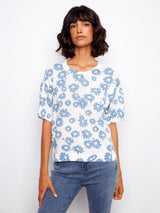Reverse Print Short Sleeve Sweater Top Petals