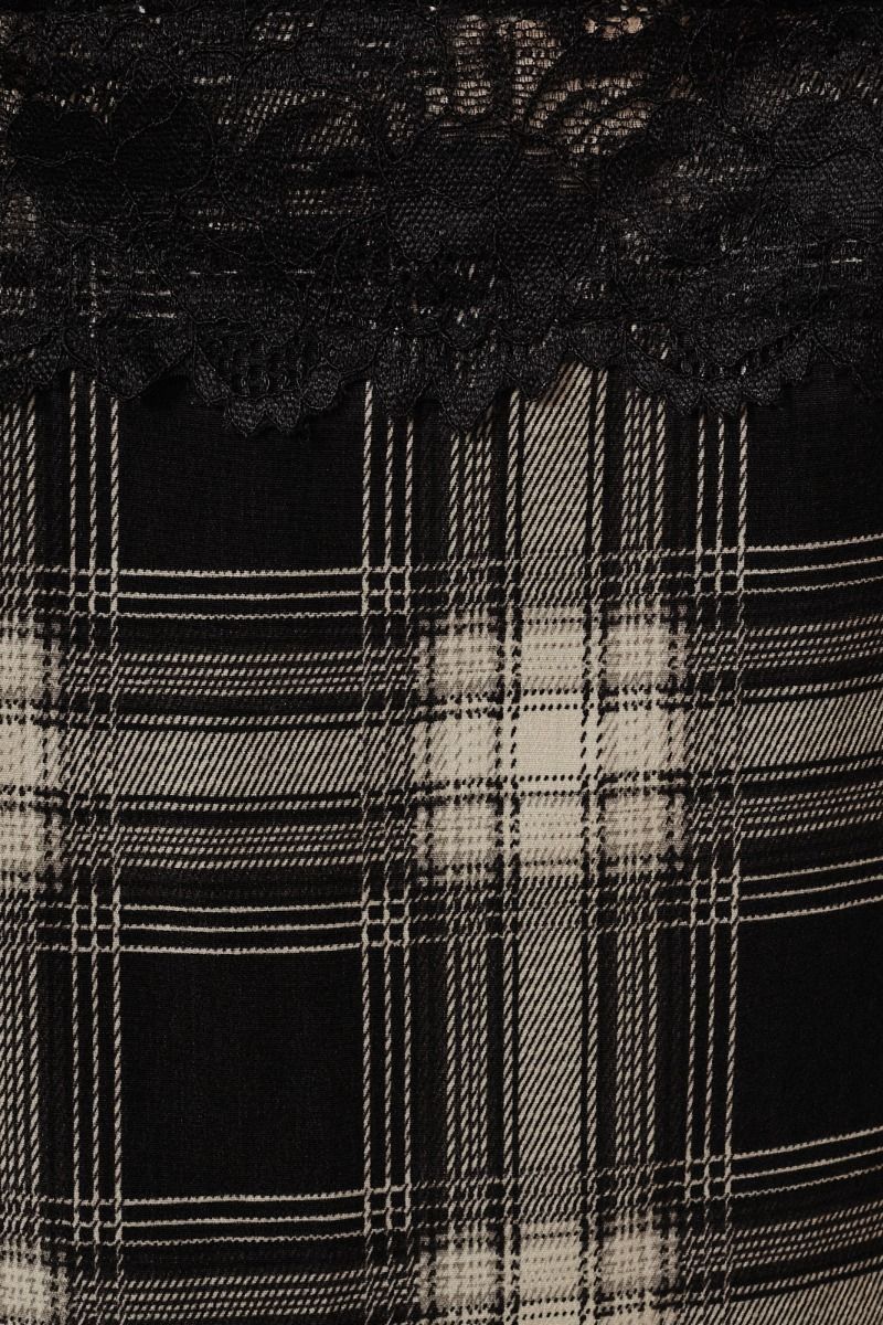 Lace Trim Asymmetric Hem Plaid Cami Black + White