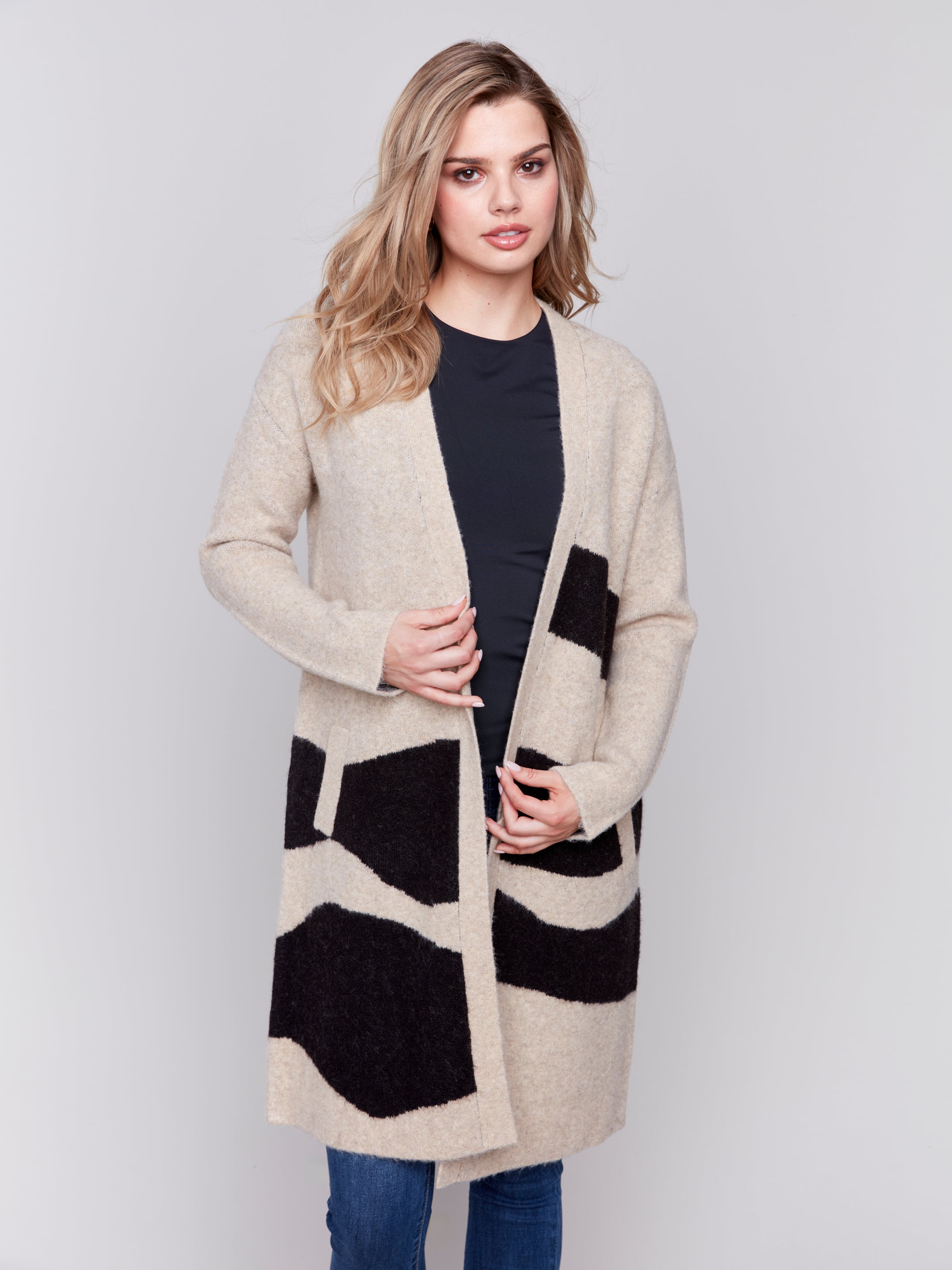 Jacquard Long Sweater Cardi Oatmeal