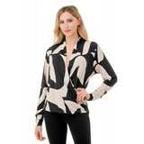 Surplice Printed Long Sleeve Blouse Black + White Mod Swirl
