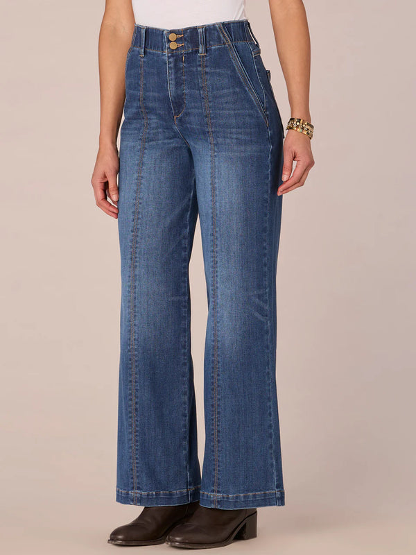 Skyrise Center Front Seam Wide Leg Jeans Blue