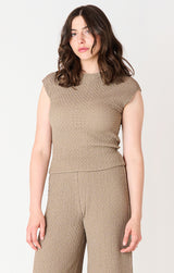 Drop Shoulder Cap Sleeve Textured Top Taupe