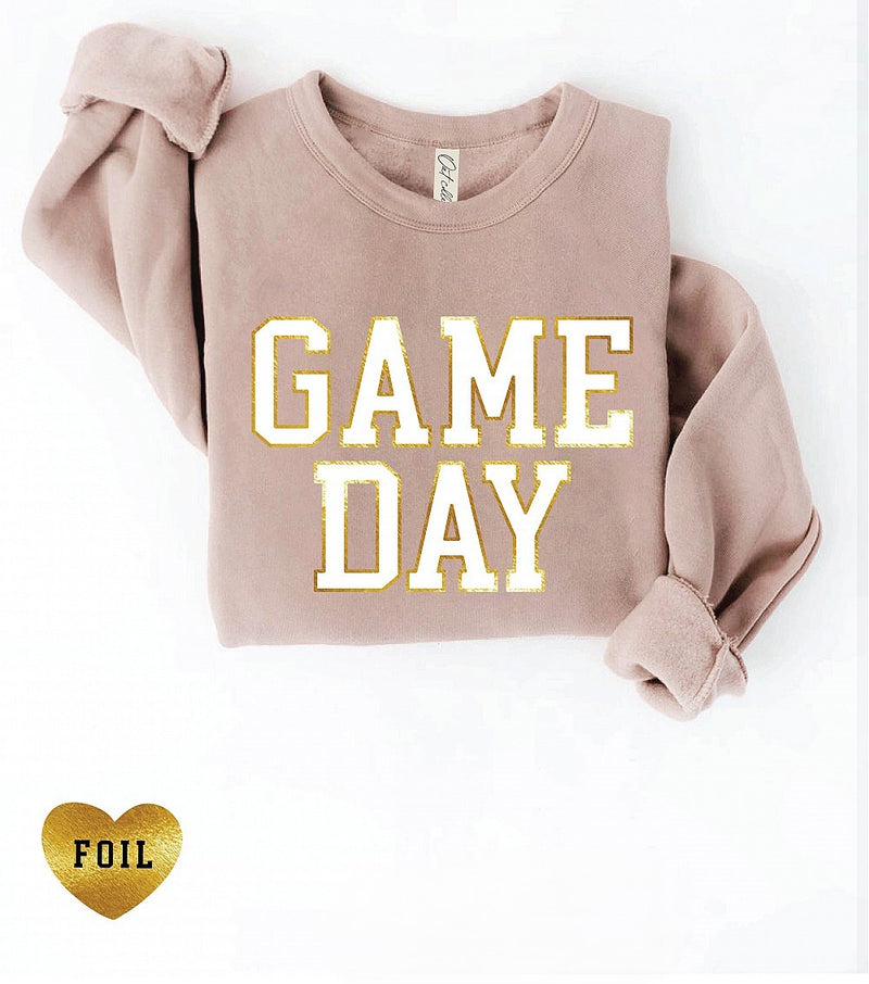 Game Day Foil Graphic Sweatshirt Tan