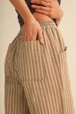 Utility Pocket Stripe Drawstring Crop Pants Warm Sand Stripe