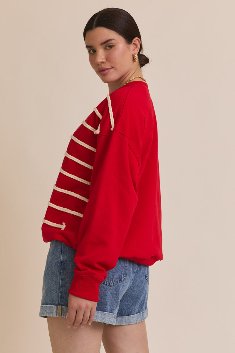 USA Flag Denim Detail Novelty Sweatshirt Red Multi