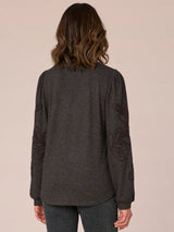 Embroidered Blouson Sleeve Vneck Sweatshirt Heather Charcoal