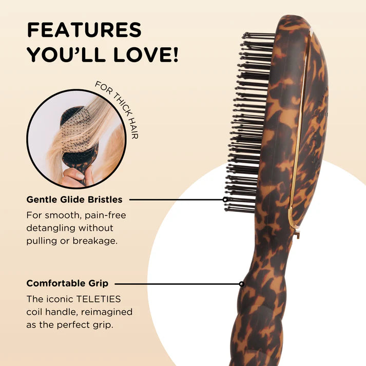 Teleties Hair Brush Tortoise Detangler - Thick Hair