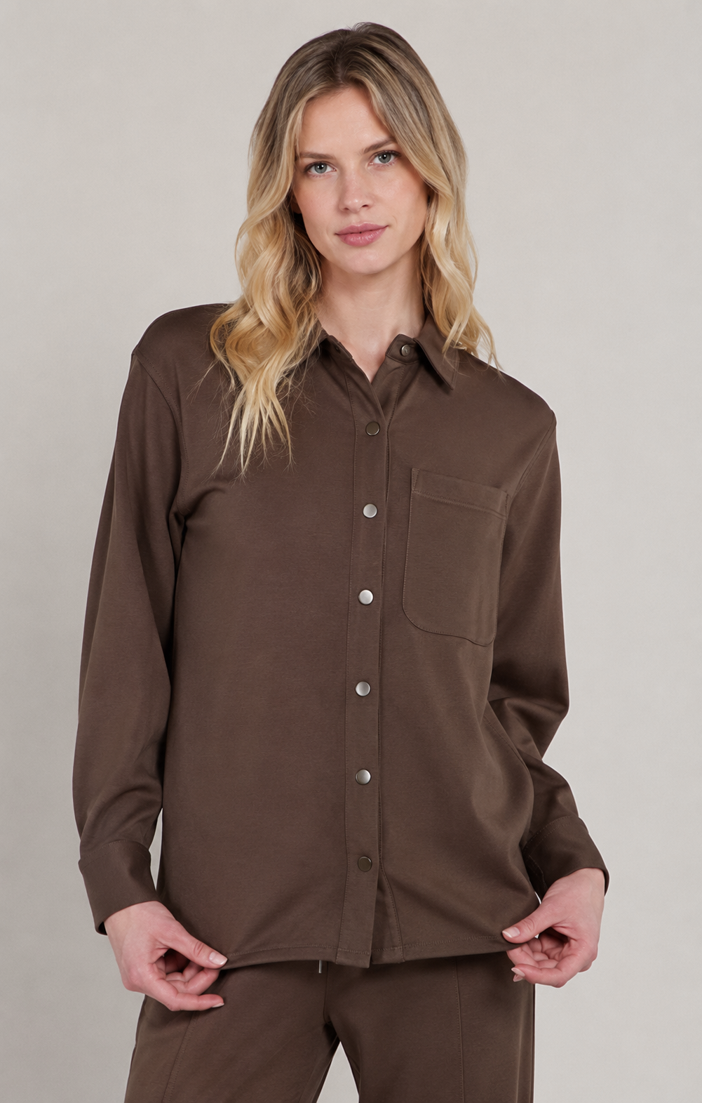 Scuba Snap Button Down Shirt Milk Chocolate