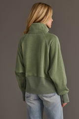 Cropped Funnel Neck 1/4 Zip Sweatshirt Sage