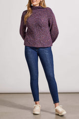 Funnel Neck Oversize Cable Knit Confetti Sweater Raisin