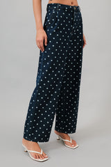 Polka Dot Straight Leg Denim Pants Denim White