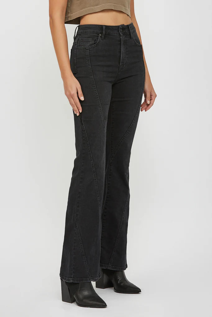 Angle Seamed Happi Flare Jeans Charcoal