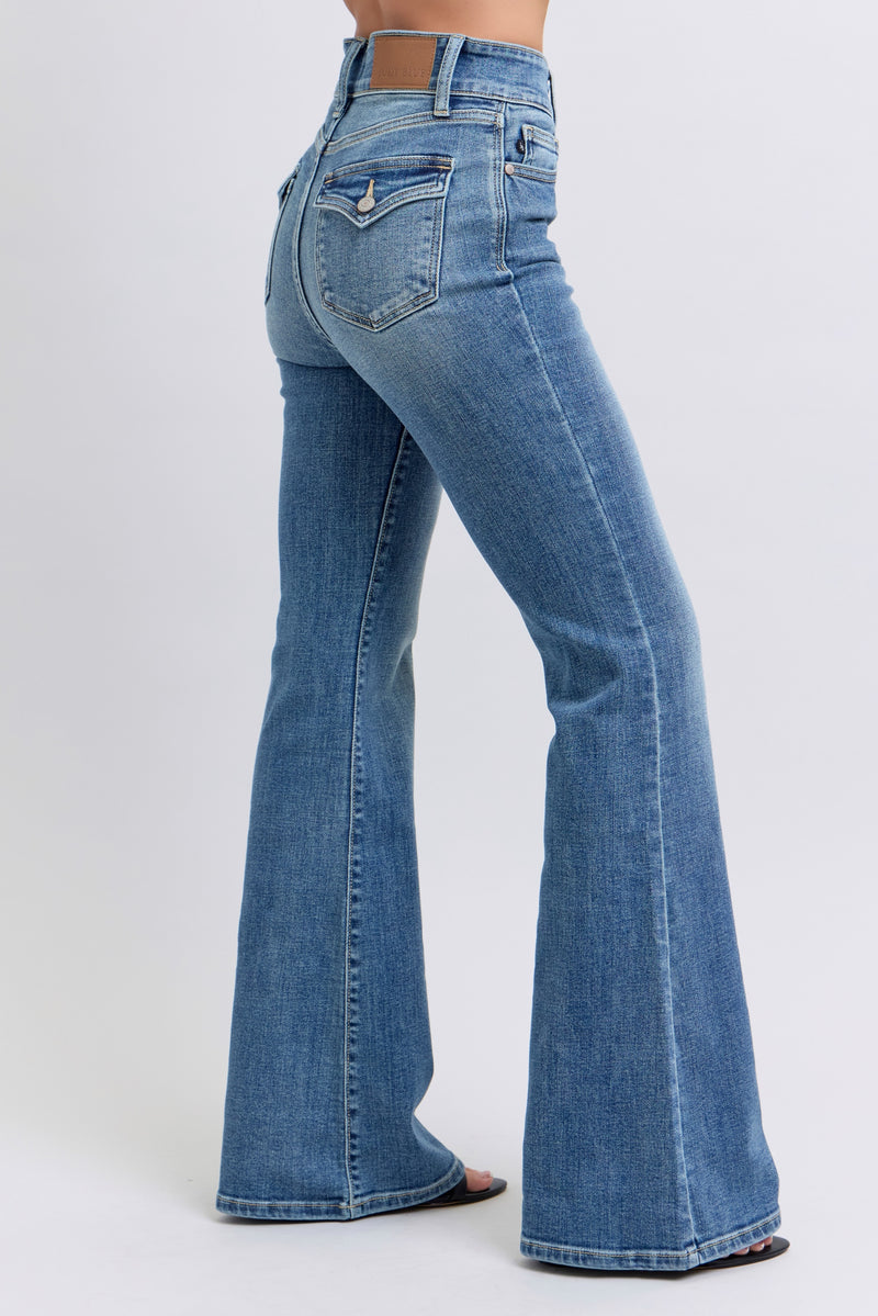 Double Button High Waisted Flare Jeans Medium