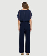 Chiffon Batwing Palazzo Jumpsuit Navy