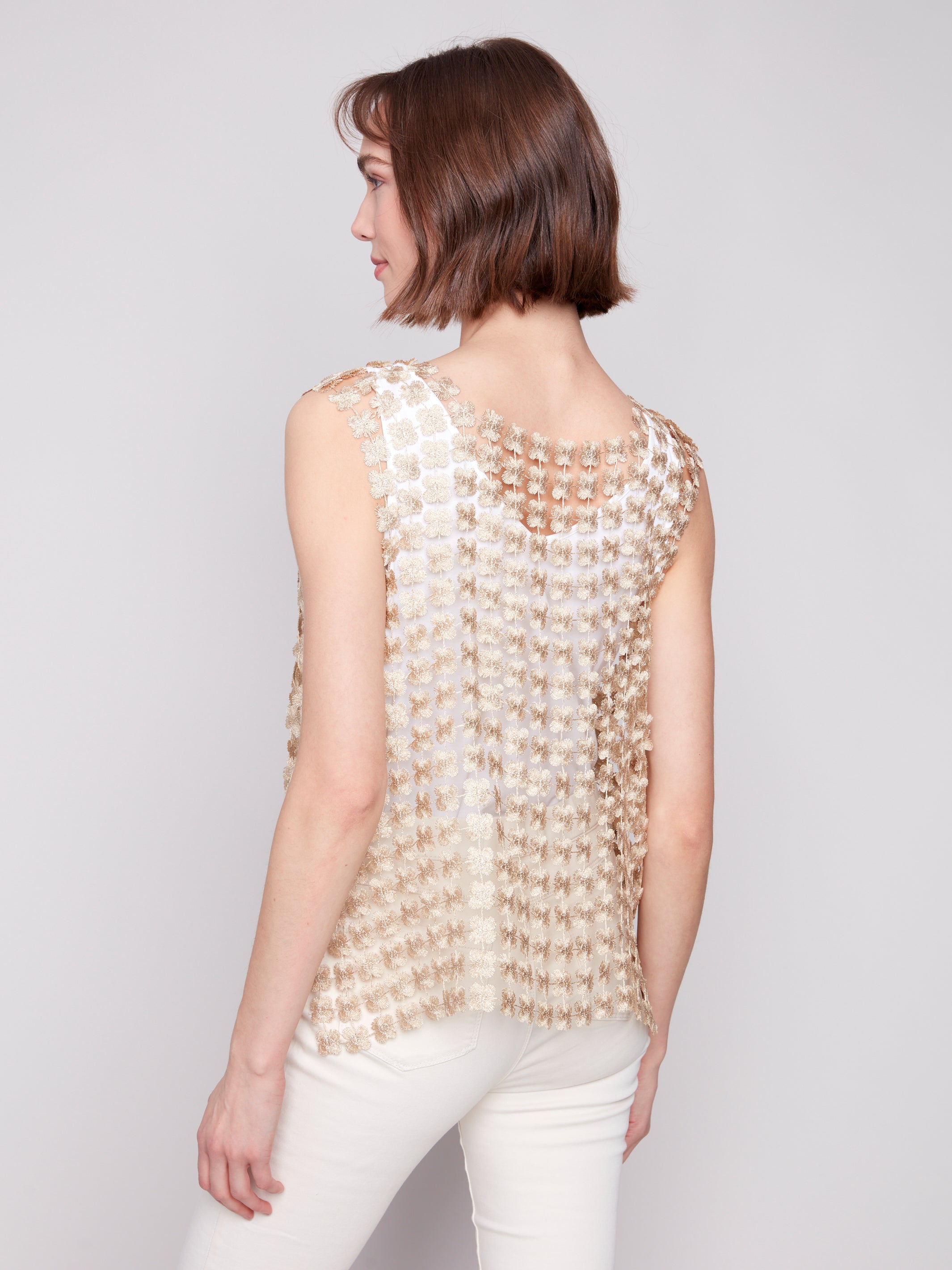 Sleeveless Lurex Floral Tank Gold