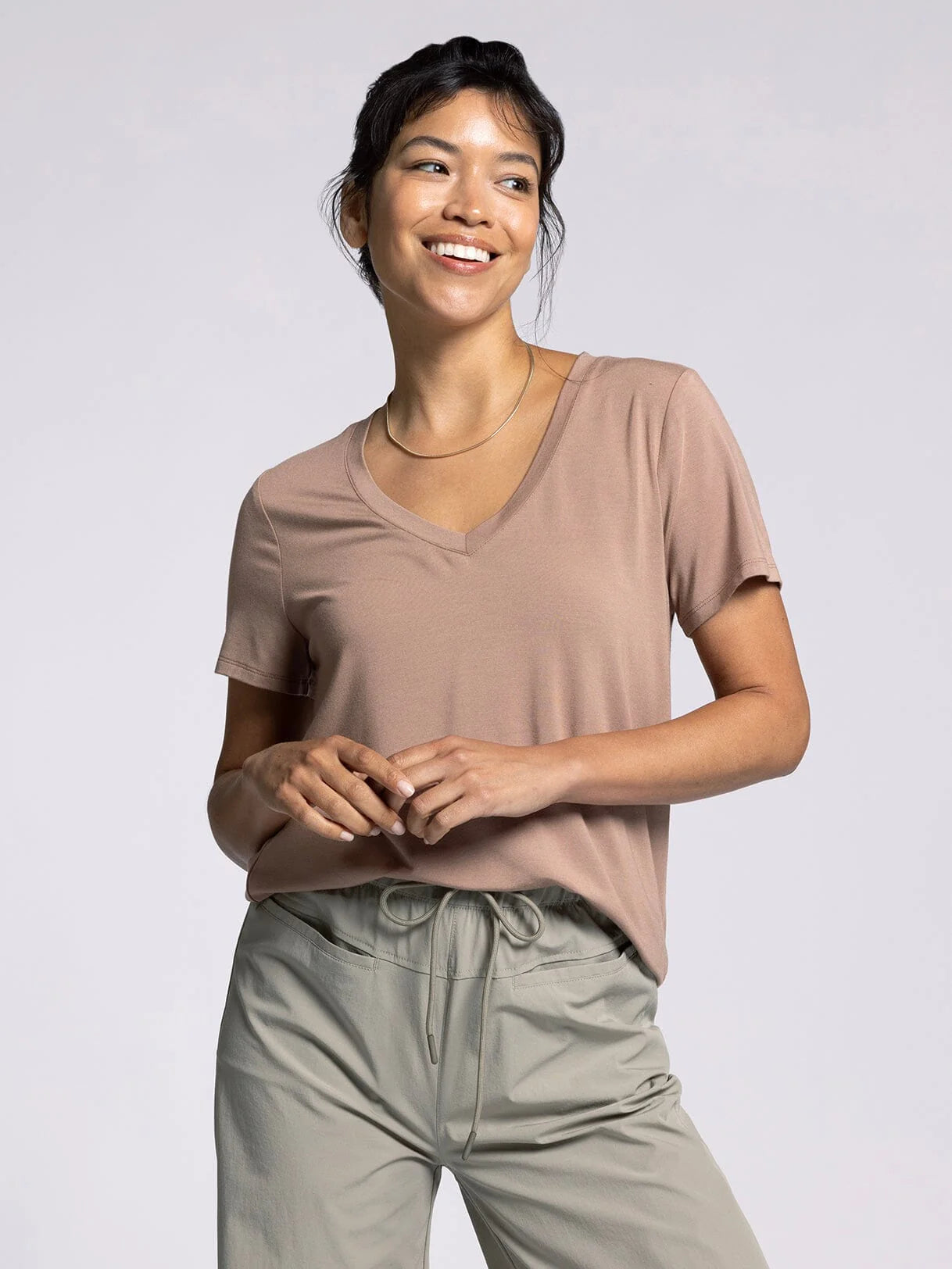 Tatiana Relaxed Fit Vneck Tee Desert Taupe