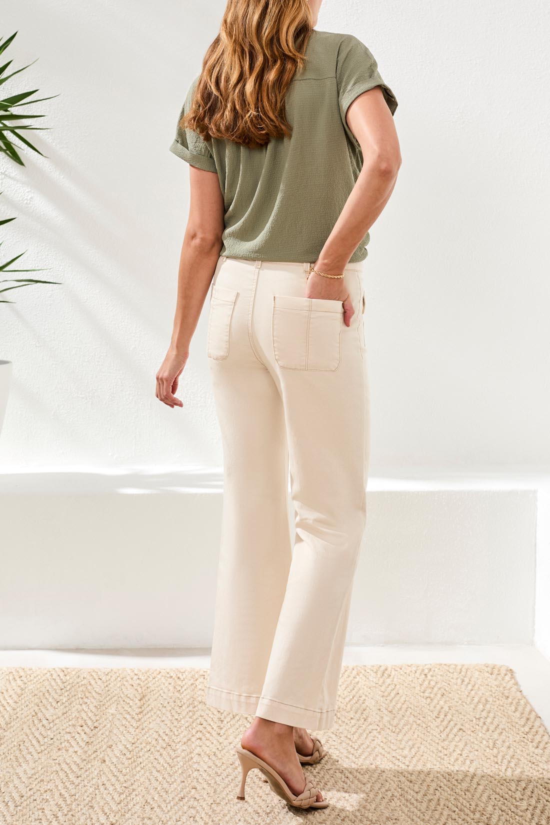 Brooke Creased Pockets Trouser Palazzo Jeans Ecru