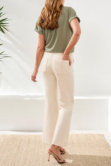 Brooke Creased Pockets Trouser Palazzo Jeans Ecru