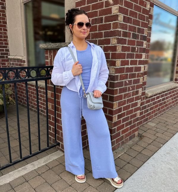 Andre Sweater Knit Crop Top Misty Blue