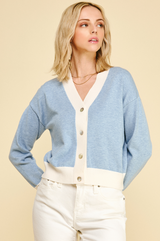 Colorblock Knit Cardigan Light Blue