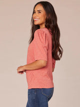 Half Sleeve Braided Scoop Neck Detail Top Heather Faded Rose