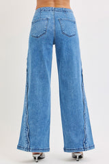 High Rise Wide Leg With Scalloped Edge Detail Solid Medium