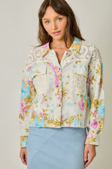 Floral & Lace Combo Mix Media Jacket White Mix
