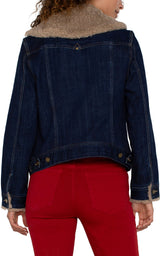 Sherpa Collar Denim Trucker Jacket Rinse