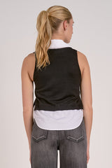 Layered Sleeveless Collared Sweater Top Black