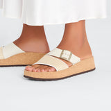 Almina Raffia Leather Sandals Natural + White