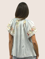 Kiora Embroidered Blouse Saltwater Blue