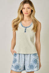 Henley Neck Washed Tank Oatmeal