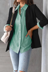 Striped Button Up Single Pocket Shirt Green