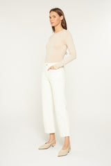 High Rise Cropped Wide Leg Patch Pocket Jeans White Chocolate