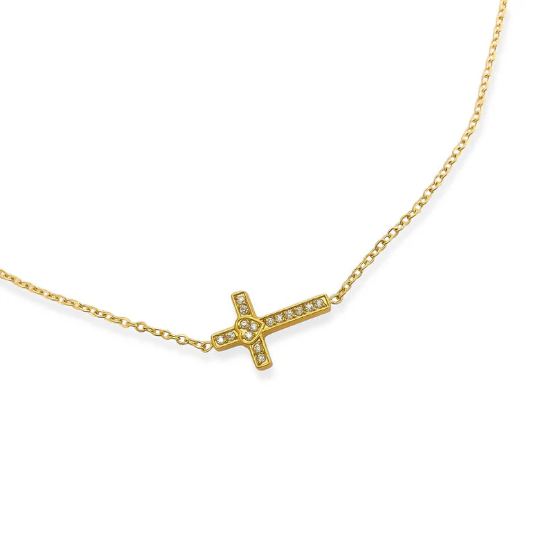 Crystal Cross w/ Heart Water Resistant Necklace