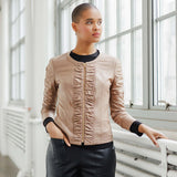 Ruched Details Liquid Leather Jacket Taupe