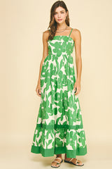 Floral Tiered Ruffle Hem Maxi Dress Green