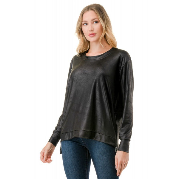 Zipper Detail High Low Leather Top