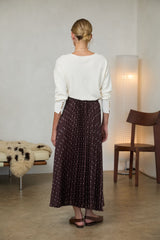 Pleated Polka Dot Maxi Skirt Brown + Ivory