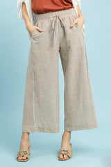 Linen Blend Striped Wide Leg Pants Tan