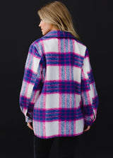Buttoned Closure Plaid Shacket Blue, Pink + White