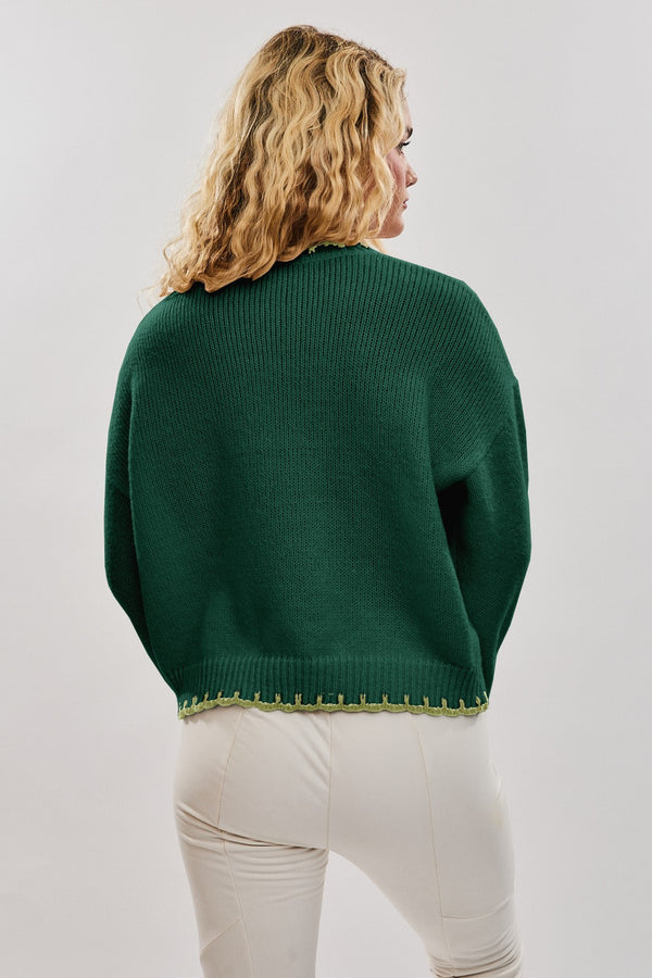 'Christmas Tree' Stitching Oversized Sweater Green+Light Green