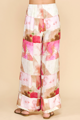 Abstract Print Wide Leg Pants Pink Multi