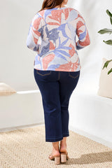 3/4 Sleeve Crew Neck Printed Top Sky